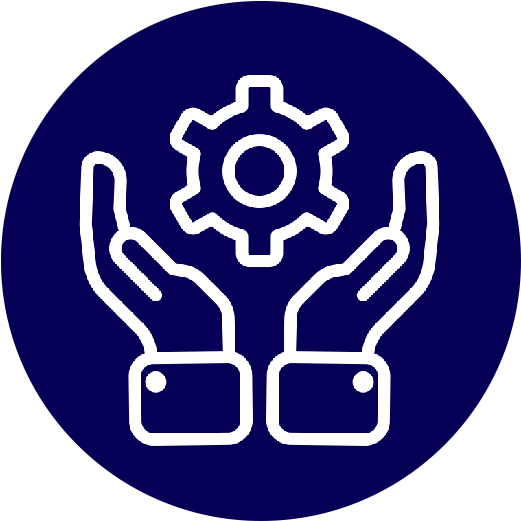 Hands holding a gear icon